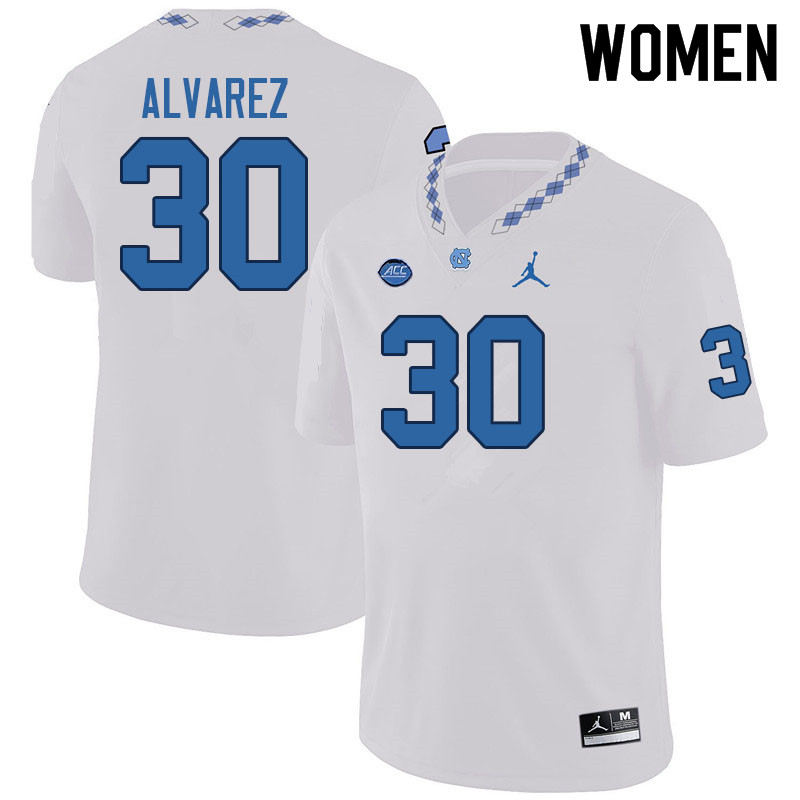 Women #30 Phillips Alvarez North Carolina Tar Heels College Football Jerseys Sale-White